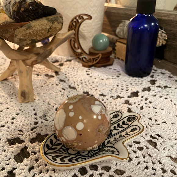 Hamsa trinket ring jewelry dish. Mandala hobo tray - Picture 8 of 15